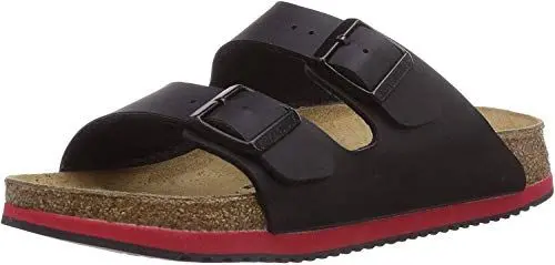 Produktbild: BIRKENSTOCK Sandale Arizona Superlauf, Birko-Flor, schwarz/rot, schmal, Größe 40 230116-40 (Pantolette Schuh Halbschuh Latsche Zweischnaller Berufsschuh Schuhe Birki Arizona Slipper Pantoffel)
