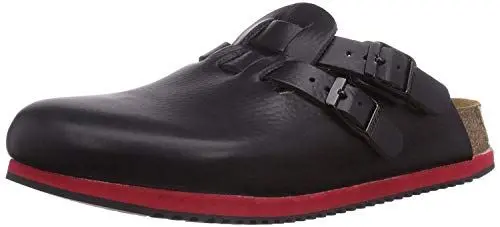 Produktbild: Birkenstock Clog Kay Superlauf, WB, Naturleder, schwarz/rot, schmal, Größe 42 582636-42 (Damen-Clog Sandale Sandalette Pantoffel Pantolette Latsche Halbschuh Ristriemen Clogs Clogen Schluffen)