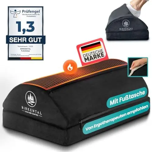Produktbild: Birkental Fußstütze Schreibtisch – (TESTSIEGER) mit flauschiger Fußtasche – Ergonomisch höhenverstellbare, rutschfeste Fußablage – Büro und Schreibtisch Zubehör für Komfort - Fußbank- Fußhocker