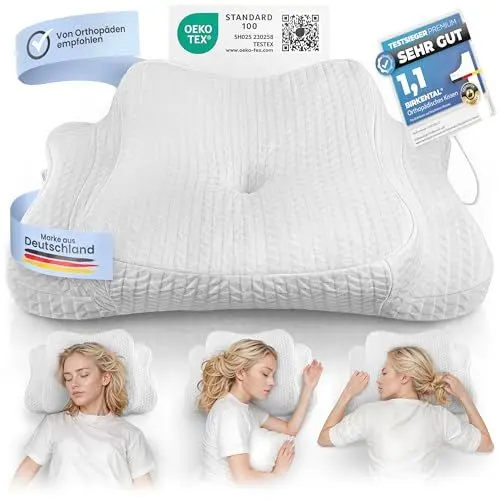 Produktbild: Birkental Orthopädisches Kissen Set - (TESTSIEGER) höhenverstellbares Kopfkissen als Nackenstützkissen - Memory Foam - ergonomisches Schlafkissen - als Seiten Rücken und Bauchschläferkissen
