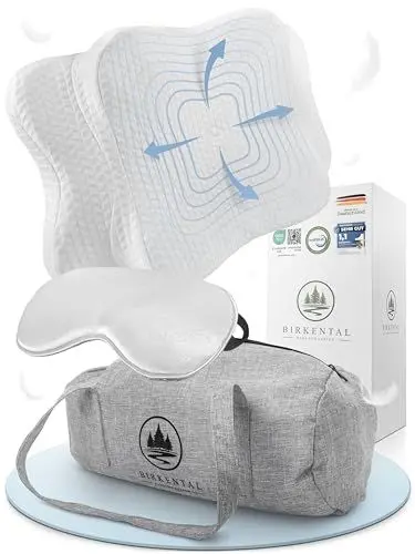 Produktbild: Birkental Orthopädisches Kissen Set - höhenverstellbares Kopfkissen als Nackenstützkissen - Memory Foam - ergonomisches Schlafkissen - als Seiten Rücken und Bauchschläferkissen