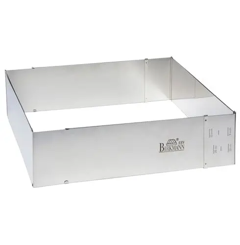 Produktbild: Birkmann, Easy Baking, verstellbarer Backrahmen, eckiger Tortenring, stufenlos verstellbar von 22 x 25 cm – 43 x 48 cm, extra hoher Rand: 7 cm, Edelstahl,bis 230 °C, 429307