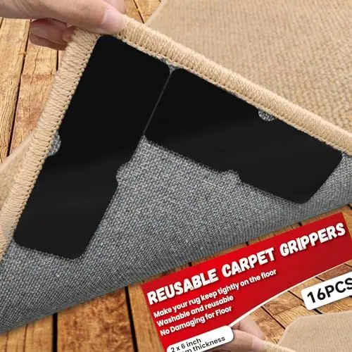 Produktbild: Birllaid 16 Stück Teppich Teppich Anti-Rutsch Greifer für Fußböden waschbar und wiederverwendbar Doppelseitige Teppich Klebeband für Bereich Teppiche, halten Ecken flach, Keine Beschädigung für Boden