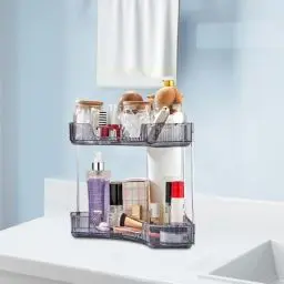 Produktbild: bir-Store Make-Up, Eckregal mit 2 Etagen, Organizer, Rechteckig, transparent, für mehr Ordnung, Organizer für Badezimmer, Kosmetik Organizer, Beauty Aufbewahrung, Schmink Sortierbox