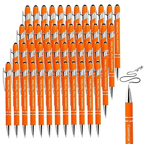 Produktbild: BVlleorueoi Bis Zu 300 Stück Personalisierbarer Kugelschreiber, Personalisierter Metall Stift mit Stylus, Kugelschreiber mit Namen, Logo, Nachricht Gravur Geschenk für Frauen Männer-48 Stück