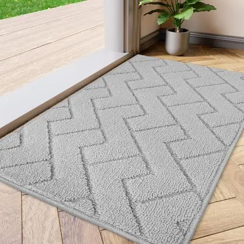 Produktbild: Biscpro Fußmatte Innen Außen Waschbar eingangsteppich 50 x 80 cm innen Schmutzfangmatte rutschfest,Türmatte Innen Teppich für Eingang, Patio, Flur, Garten, Innen und Außen (Light Grey)