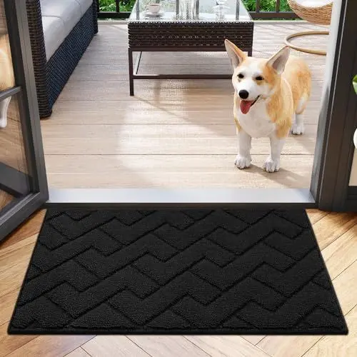 Produktbild: Biscpro Fußmatte Schwarz 50x80cm Innen und Außen Waschbar Fussmatte Wasserdicht Türmatte Rutschfester Schmutzfänger Teppich für Eingang, Haustür, Patio, Flur, Garten