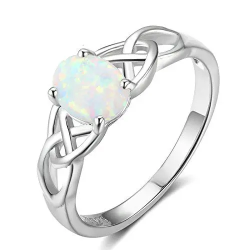 Produktbild: Bishilin Frauen Ring Silber 925 Silberring mit Oval Opal Keltische Knoten Partnerring Verlobung Ring Silber Gr.54 (17.2)