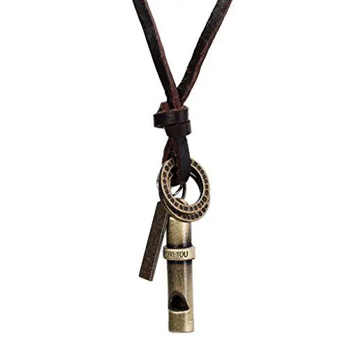 Produktbild: Bishilin Halskette Leder Herren, Lederkette mit Anhänger Pfeife Brauen Leder Halskette Personalisiert Männer Verstellbar 38.5-77CM
