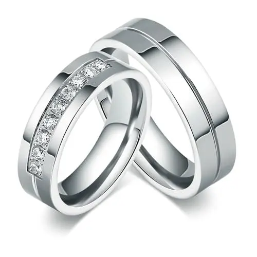 Produktbild: Bishilin Personalisierte Ringe für Paare, Edelstahl Ringe Set 6MM Hochglanzpoliert mit Zirkonia Trauringe Partnerringe Nickelfrei Damen Gr.54 (17.2) & Herren Gr.60 (19.1)