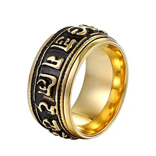 Produktbild: Bishilin Titanring Herren Punk Gold Schwarz Om Mani Padme Hum Buddhism Partnerring Männer Ring Größe 62 (19.7)