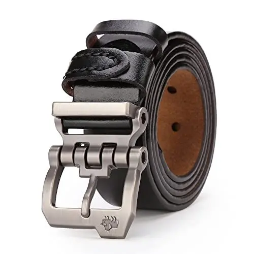 Produktbild: BISON DENIM Gürtel Herren,Ledergürtel Jeansgürtel Business Gürtel Metall Retro Denim Gürtel für Herren Geschenkbox
