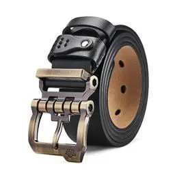 Produktbild: BISON DENIM Gürtel Herren,Ledergürtel Jeansgürtel Business Gürtel Metall Retro Denim Gürtel für Herren Kleidung 38mm Breit mit Geschenkbox (W71694-1BM-Schwarz, Länge 120cm Fit für Taille 37