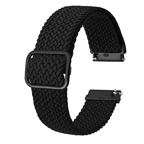 Produktbild: BISONSTRAP Nylon Uhrenarmband 20mm, Verstellbare Geflochtene Uhrenarmbänder für Herren und Damen, Schwarz/Schwarzer Schnalle