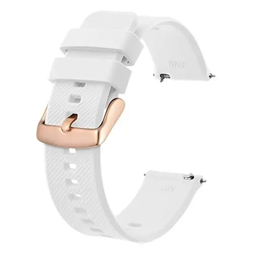 Produktbild: BISONSTRAP Uhrenarmband 18mm, Silikon Uhrenarmbänder mit Schnellverschluss für Männer Frauen (Weiß, Roségoldene Schnalle)