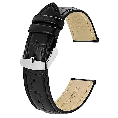 Produktbild: BISONSTRAP Uhrenarmband 22mm, Armband aus Alligator Geprägtem Leder, Schwarz mit Silberne Schnalle