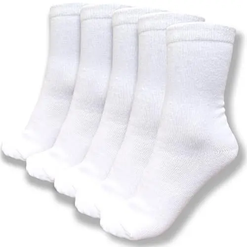 Produktbild: bisoo Kindersocken Set 5 Paar für Kinder Jungen und Mädchen von Schuhgröße EU 32-35 - Ideal für Schule und Schuluniform - Öko-Tex Baumwolle - Weiß