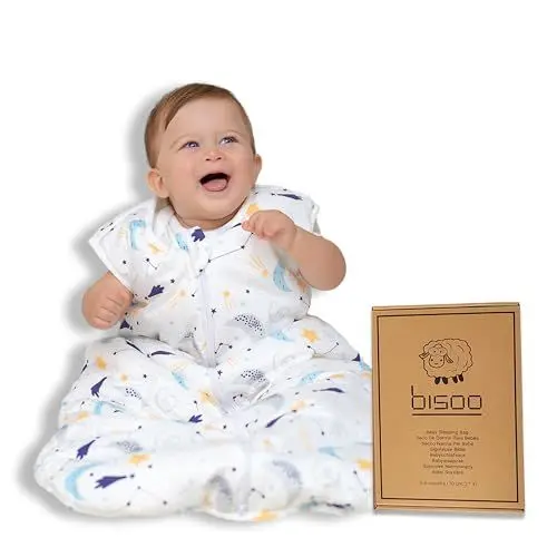Produktbild: bisoo Schlafsack Baby Winter 2.5 TOG - Baby Schlafsack 6-18 Monate - Winterschlafsack Baby - 100% Baumwolle Oeko-TEX - Sternennacht Design Unisex für Jungen und Mädchen (70-90 cm)