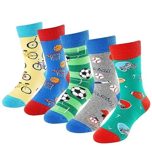 Produktbild: BISOUSOX Kinder Socken Jungen Mädchen Baumwolle Lustige Bunte Socken Kindersocken Sport Atmungsaktiv fürJungen Schulkind Pizza Strümpfe Geschenk für Kinder