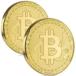 Produktbild: Bitcoin Münze - 2X Bitcoin Münzen mit hauchdünnem 24-Karat Echtgold-Überzug - BTC Crypto Coins - Ideal zum Verschenken (2X Bitcoins)
