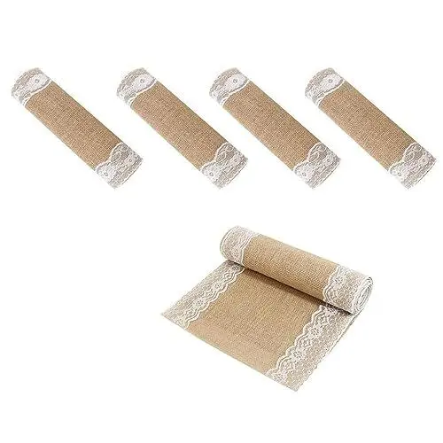 Produktbild: BIT.FLY Jute Tischläufer mit Spitze - 5 Stück 30 x 275cm Tischläufer Hochzeit Dekoration Tischband aus Natur Leinen für Hochzeiten Abendessen Feiern Tischdekorationen