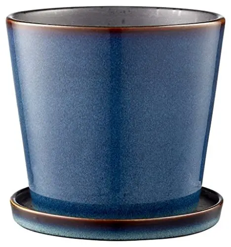Produktbild: BITZ Blumentopf/Kräutertopf, Übertopf aus Keramik für Blumen und Kräuter, Durchm. 14 cm, Dunkelblau/Schwarz