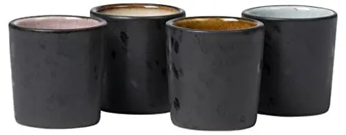 Produktbild: BITZ Eierbecher Schwarz Matt, Hübsches Eierbecher Set aus Steingut, Spülmaschinengeeignet, Durchm. 5,2 cm, Höhe 5 cm, Schwarz Matt (Außenseite) & Bunt Glänzend (Innenseite), 4er-Set