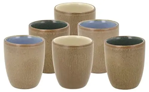 Produktbild: BITZ Espressotassen Steingut, Espresso Tassen Set, Schöne Espressobecher aus Keramik, Dänisches Design, 6er Set, Klein (9 cl), Spülmaschinenfest und Hitzebeständig, Wood/Bunt