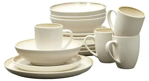Produktbild: BITZ Geschirrset 4 Personen, Hochwertiges Steingut Geschirr Set, Geschirr Steingut 16-teilig, Dänisches Design, Spülmaschinenfest, Cremefarben