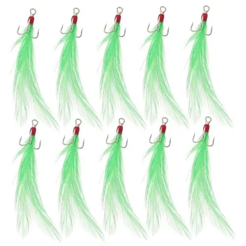 Produktbild: BIUDECO 10St DREI Haken Dreizackankerhaken mehrzweckhaken Fischfang Angelzubehör Salzwasser-Angelhaken dreifache Angelhaken Outdoor-Angelhaken Haken zum Angeln Höhenhaken Feder Green