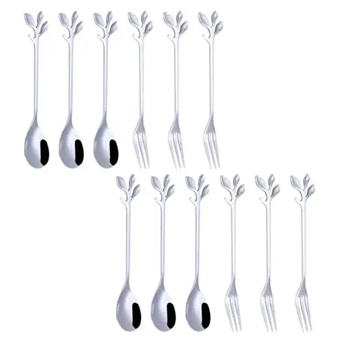 Produktbild: BIUDECO Blattförmiges Dessert-set 12-teilig Edelstahl Löffel Und Für Kuchen Dessert Küche
