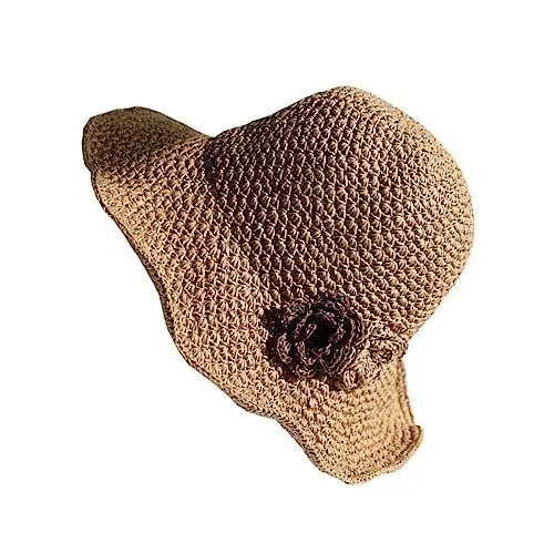 Produktbild: BIUDECO Sonnenschutz Hut Falthut Sommerhut Sonnenhut Strandhut Outdoor Hut Khaki Farbe Atmungsaktiv Leicht Tragbar Für Frauen Im Sommer