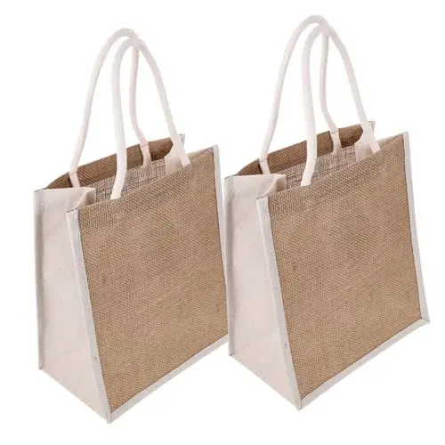 Produktbild: BIUDECO 2stücke Wiederverwendbare Jutetaschen Mit Griff Praktische Einkaufstaschen Aus Hochwertigem Jute Für Party Und Einkaufsbedarf