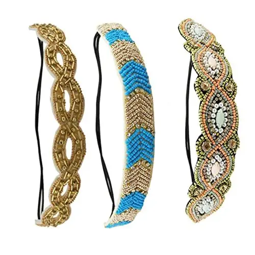 Produktbild: BIUDECO 3 Stücke Strass Stirnbänder Für Mode Stirnbänder Blau Scrunchies Perlen Stirnband Bejeweled Stirnband Mädchen Haar Stirnbänder Schal Kopfbedeckung Haarband Stirnband