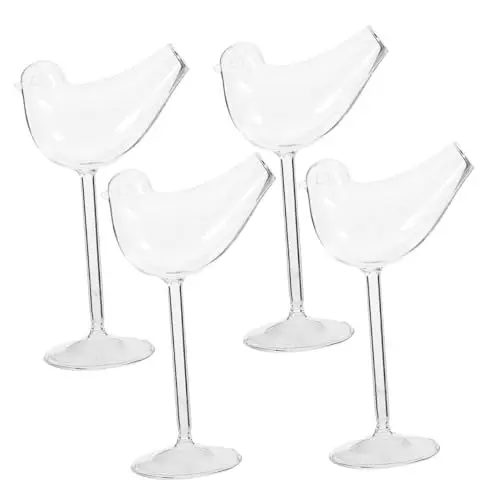 Produktbild: BIUDECO 4 Stück Birdie Weinglas Sieb Cocktailmaschine Garnelen Cocktailgläser Klare Tassen Mit Deckel Und Strohhalmen Trinksaftkessel Teebecher Unzerbrechliche Tassen