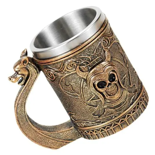 Produktbild: BIUDECO Taschen Nordischer Skelett- -Edelstahl-Bierkrug -Tischdekoration Doppelwandiger Bierkrug esspressokaffeetassen kaffebecher Rostfreier Stahl Weinglas Bierbrille