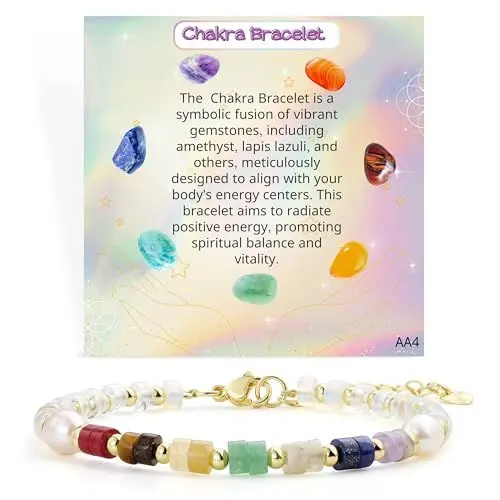 Produktbild: Bivei 7 Chakra Perlenarmbänder für Frauen - Heilende Edelstein Perlen Opal Kristallschmuck für Yoga Meditation, Spirituelle Angstentspannung (Chakra Edelstein - Opal Goldkette)