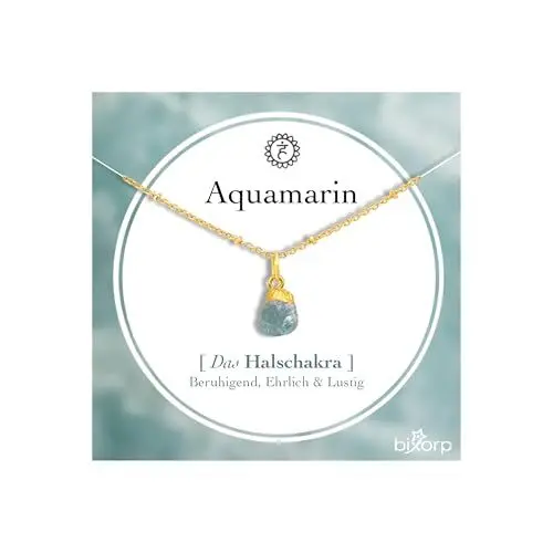 Produktbild: Bixorp Aquamarin Chakra-Halskette aus rohen Edelsteinen mit 18 Karat Goldplattierung - Edelstahl - 36cm + 8cm verstellbar