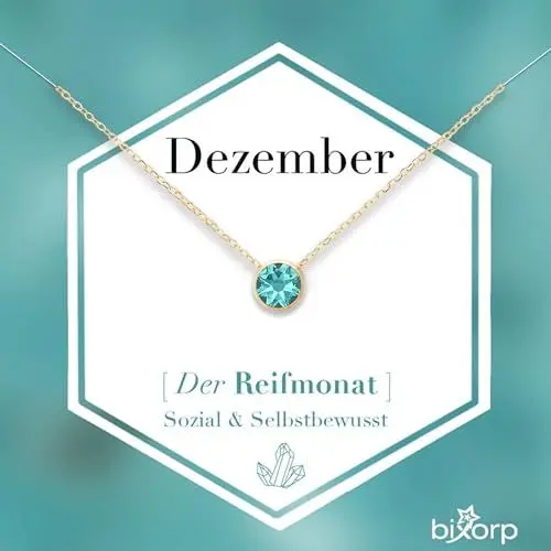 Produktbild: Bixorp Geburtsstein Halskette mit Zirkonia-Anhänger Dezember - Edelstahlkette mit rundem Zirkonia-Kristall - Dezember/Tansanit - Gold