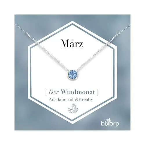 Produktbild: Bixorp Geburtsstein Halskette mit Zirkonia-Anhänger März - Edelstahlkette mit rundem Zirkonia-Kristall - März/Aquamarin - Silber