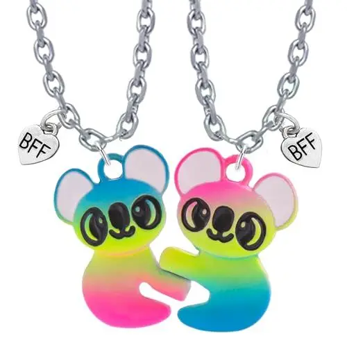 Produktbild: Bixorp Niedliche Freundschaftskette für 2 - Magnetische BFF Kette - BFF Anhänger - Geschenk für Best Friends (Koala Grün/Silber - Mit BFF-Anhänger)