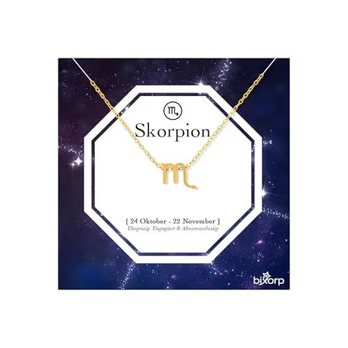 Produktbild: Bixorp Sternzeichen Skorpion Halskette - Sternzeichen-Kette aus Edelstahl in Gold – Zodiac-Halskette auf Geschenkkarte