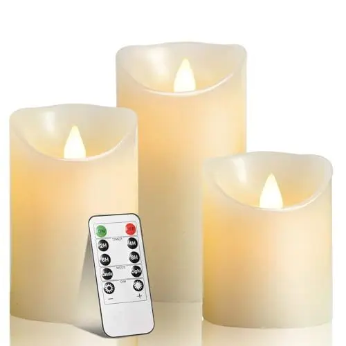 Produktbild: Biyanuo LED-Kerzen, flammenloses kerzenlichter，10,2 cm, 12,7 cm, 15,2 cm, Echtwachskerze, Stumpenkerze, Fernbedienung mit 10 Tasten, mit 24-Stunden-Zeitschaltuhr