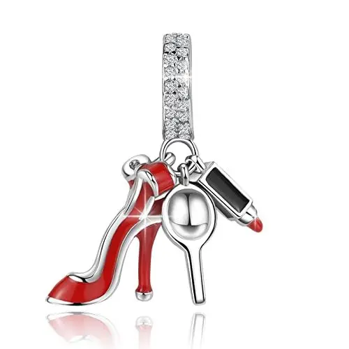 Produktbild: BIZK Damen Spiegel & Lippenstift Charm Anhänger für Armband 925 Sterling Silber Charm Bead Pendant für Europäische Armbänder und Halsketten