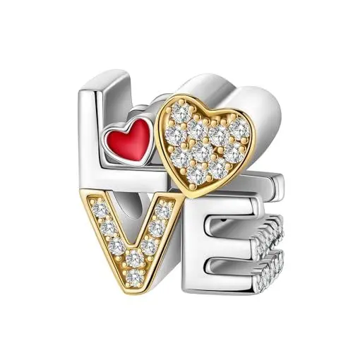 Produktbild: BIZK Gold Love Charm-Anhänger für Armband 925 Sterling Silber Charm Bead Pendant für Europäische Armbänder und Halsketten