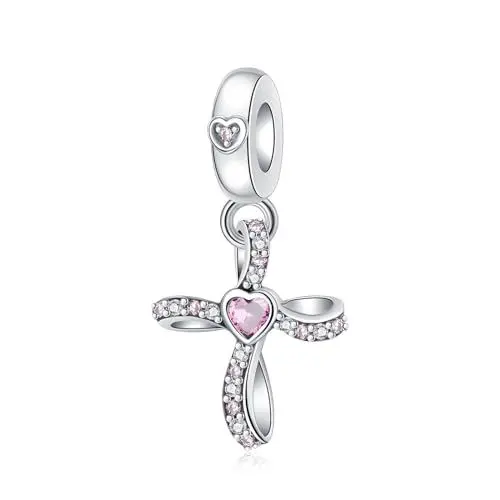 Produktbild: BIZK Herz Charm Kreuz Anhänger 925 Sterling Silber für Armband Bead Pendant für Europäische Armbänder und Halsketten