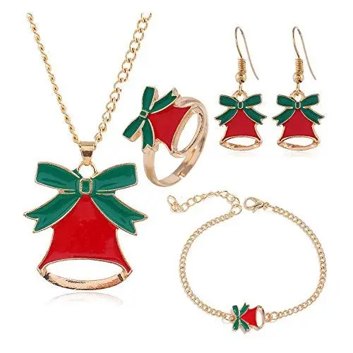 Produktbild: BJ-SHOP Weihnachten Schmuck Geschenke Set für Frauen Mädchen Kinder Weihnachtshalskette Set Ohrringe Armband Ring Halskette für Weihnachten
