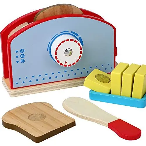Produktbild: B&Julian® Holz Toaster für Kinderküche mit Brotscheiben Holzmesser Zubehör 9-TLG. Küchenspielzeug Set Spielzeug Frühstücksset Spielküche Kinder