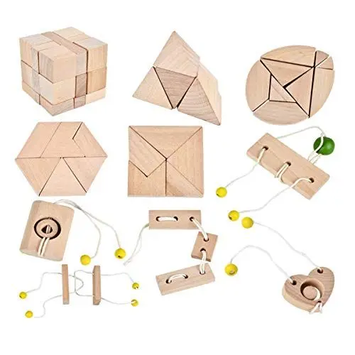 Produktbild: B&Julian ® 3D IQ Holzpuzzle10 Mini Knobelspiele Holz Puzzle Set Geduldspiel Rätselspiel Geschicklichkeitsspiel Holzpuzzle für Kinder Erwachsene Ideen Adventskalender