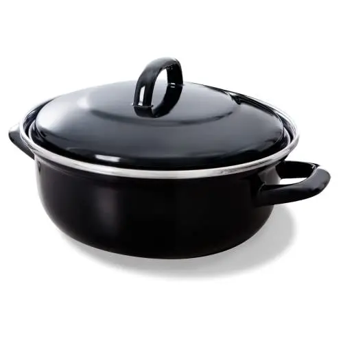 Produktbild: BK Fortalit Induktionsfähiger Topf aus emailliertem Stahl, 24 cm/2,5 l, mit Deckel, backofen- und kochfest bis 230 °C, spülmaschinenfest, PFAS-frei, schwarz
